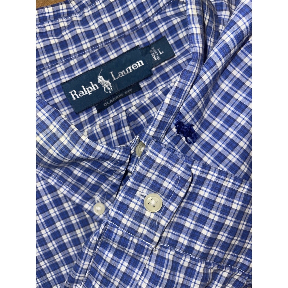 Ralph Lauren Classic Fit Shirt Men L Blue Plaid Long Sleeve Button Down Preppy
